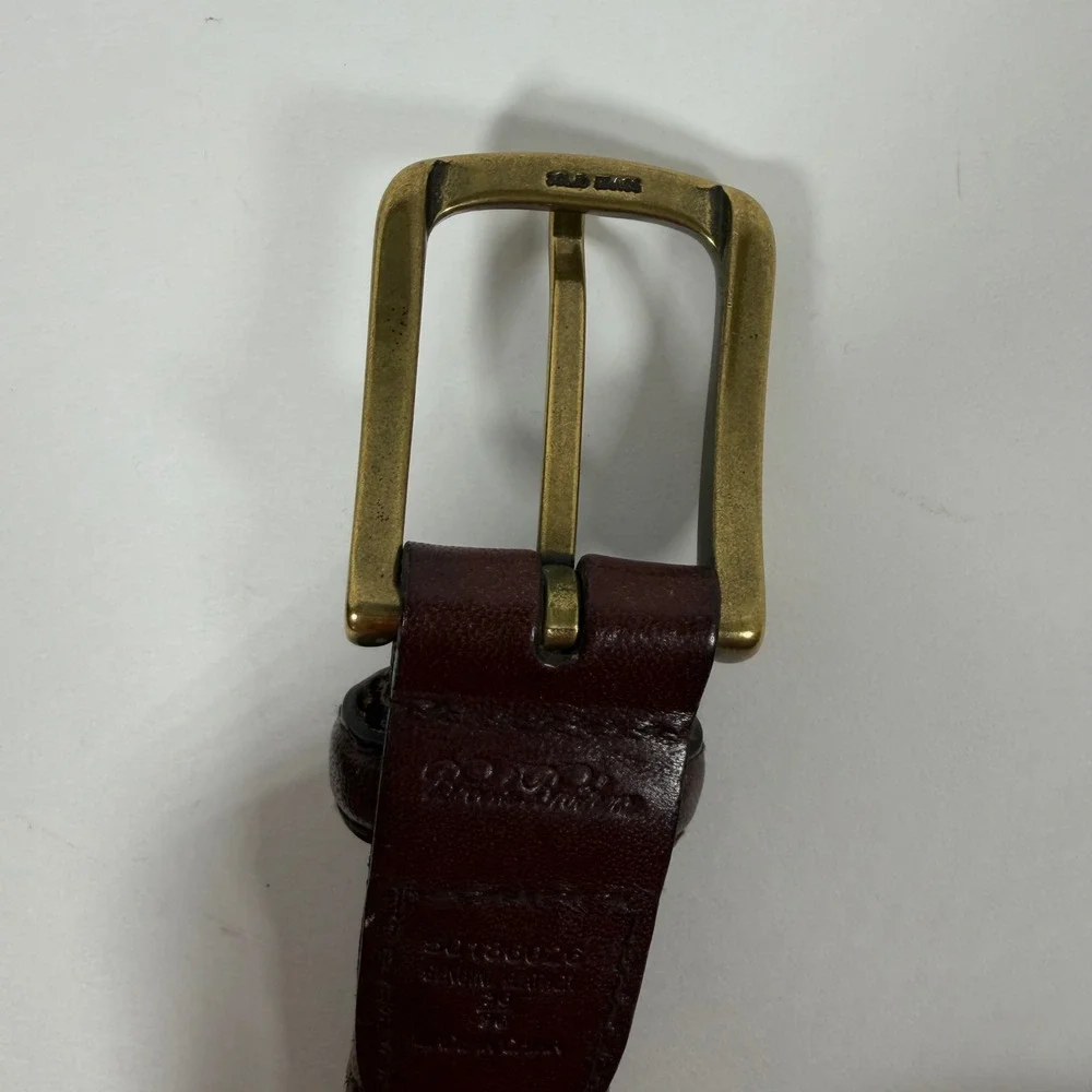 Brooks Brothers Mens Woven Leather Fabric Belt Size 36 Brown Tan Brass Buckle